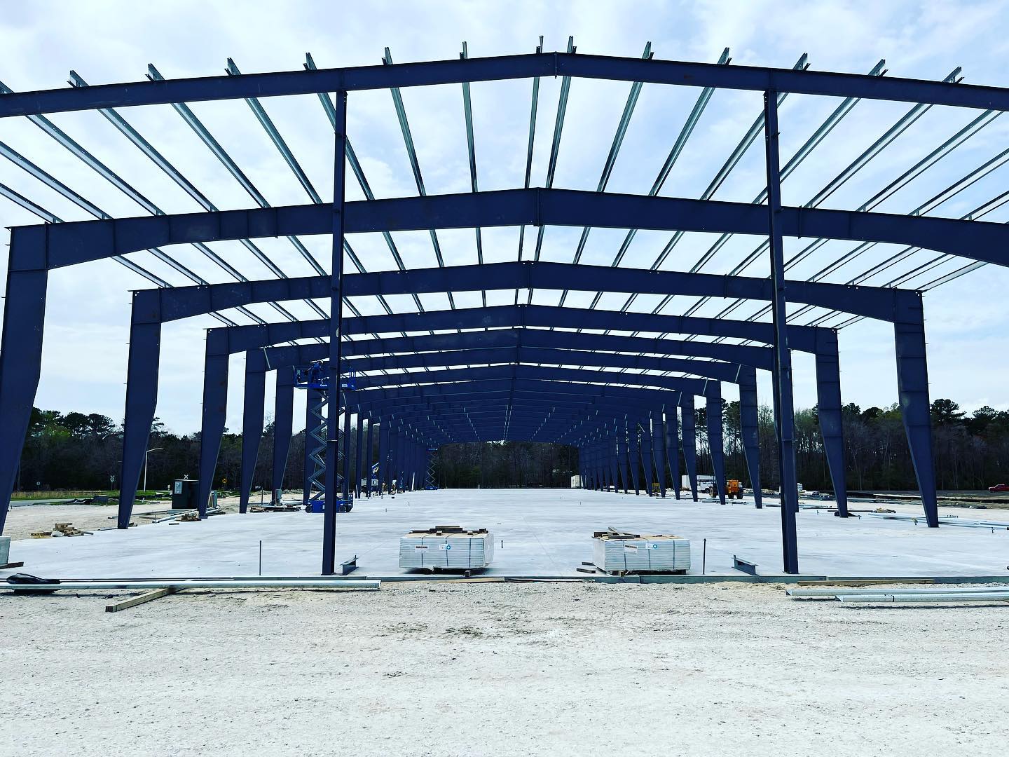 Steel frame of the new Great Outdoor Cottages factory building under construction
