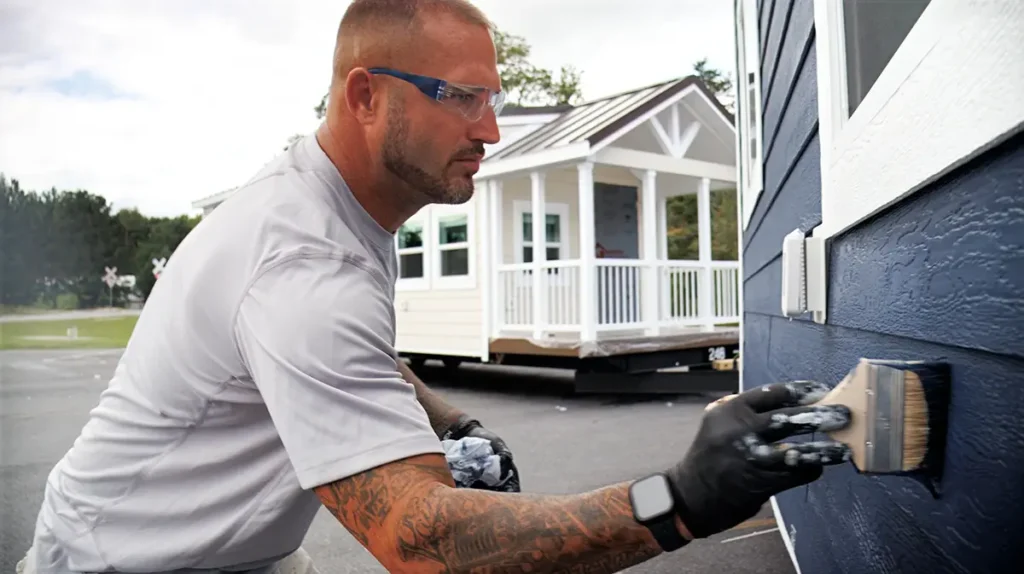 CallGOC technician touching up paint on a cottage