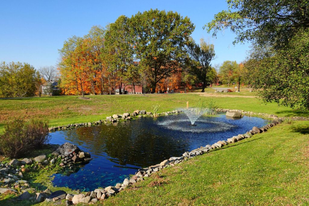 Pond with fountain at Serenity Ridge